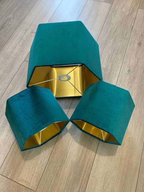 New Luxury Premium Quality Hexagon Velvet Lamp Shade Pendant Light Turquoise Blue With Brushed Gold Lining - image 1