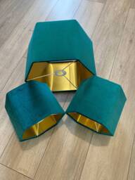 New Luxury Premium Quality Hexagon Velvet Lamp Shade Pendant Light Turquoise Blue With Brushed Gold Lining