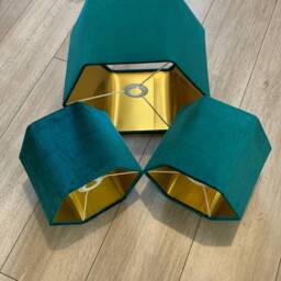 New Luxury Premium Quality Hexagon Velvet Lamp Shade Pendant Light Turquoise Blue With Brushed Gold Lining - thumbnail 4