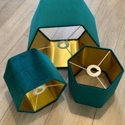 New Luxury Premium Quality Hexagon Velvet Lamp Shade Pendant Light Turquoise Blue With Brushed Gold Lining - thumbnail 2