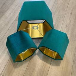 New Luxury Premium Quality Hexagon Velvet Lamp Shade Pendant Light Turquoise Blue With Brushed Gold Lining - thumbnail 3