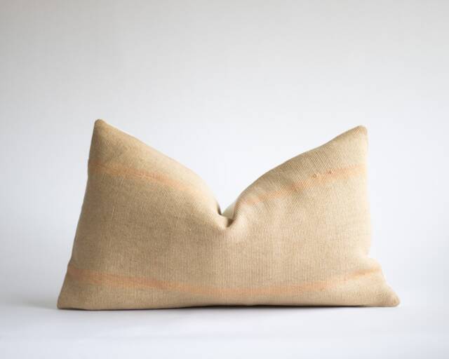 Tan Striped Lumbar Pillow Cover, Woven Decorative Pillow, Hemp Throw Hmong Stripe Modern Farmhouse Pillows For Sofa - image 1