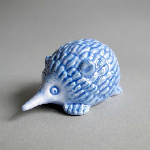 Blue Ceramic Hedgehog Figurine Small Miniature Collectible Pottery Home Decor Gift Porcupine Echidna - image 1