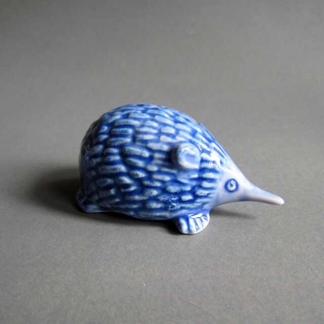 Blue & White Ceramic Hedgehog Figurine Small Miniature Collectible Pottery Home Decor Gift - image 1