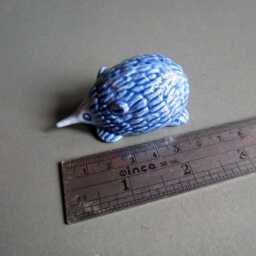 Blue & White Ceramic Hedgehog Figurine Small Miniature Collectible Pottery Home Decor Gift - thumbnail 3