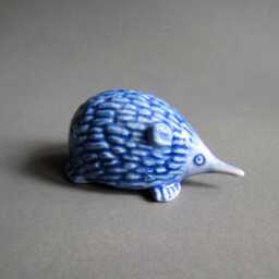 Blue Ceramic Hedgehog Figurine Small Miniature Collectible Pottery Home Decor Gift Porcupine Echidna - thumbnail 2