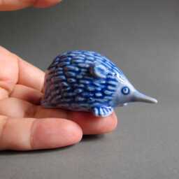 Blue Ceramic Hedgehog Figurine Small Miniature Collectible Pottery Home Decor Gift Porcupine Echidna - thumbnail 4