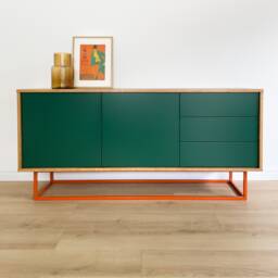 Solid Oak Modern Sideboard, Green & Orange Designer Cabinet, Credenza, Handmade Furniture - thumbnail 1