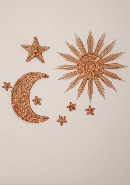 Wicker Sun, Moon & Stars Wall Decor Boho Nursery Art - image 1