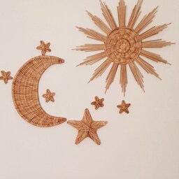 Wicker Sun, Moon & Stars Wall Decor Boho Nursery Art - thumbnail 4