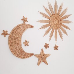 Wicker Sun, Moon & Stars Wall Decor Boho Nursery Art - thumbnail 3