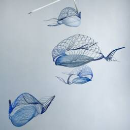 Handcrafted 4-Whale Kinetic Sculpture, Stainless Steel Adult Art Mobile - thumbnail 4