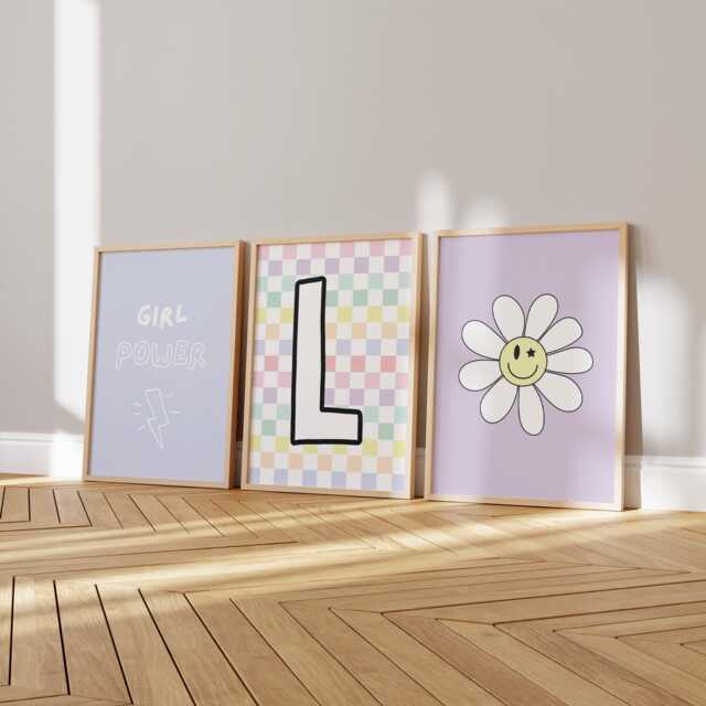 Girls Room Prints Daisy Smiley, Initial, Girl Power Wall Art - Unframed - image 1