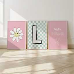 Girls Room Prints Daisy Smiley, Initial, Girl Power Wall Art - Unframed - thumbnail 2