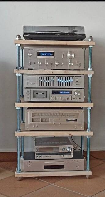 Oak Audio Rack, Four Tier Hifi Media Cabinet, Industrial Design - image 1