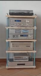 Oak Audio Rack, Four Tier Hifi Media Cabinet, Industrial Design