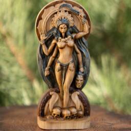 Carved Ash Wood Kali Statue Hindu Goddess Of Renewal, 9 Inches Tall - thumbnail 4
