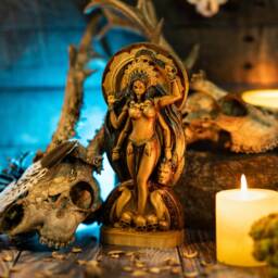Carved Ash Wood Kali Statue Hindu Goddess Of Renewal, 9 Inches Tall - thumbnail 3