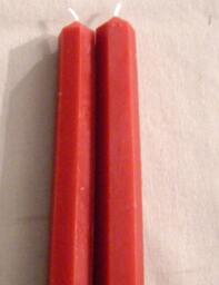 Pair Beeswax Hexagonal Valentine Red Taper Candles Hand Crafted By The Beekeeper - thumbnail 1