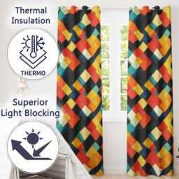 Abstract Layered Geometric Squares Bold Seamless Pattern Readymade Eyelet Ring Top Thermal 100% Blackout Curtains - thumbnail 3