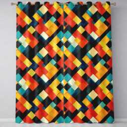 Abstract Layered Geometric Squares Bold Seamless Pattern Readymade Eyelet Ring Top Thermal 100% Blackout Curtains - thumbnail 2