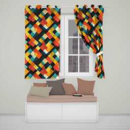 Abstract Layered Geometric Squares Bold Seamless Pattern Readymade Eyelet Ring Top Thermal 100% Blackout Curtains - thumbnail 1