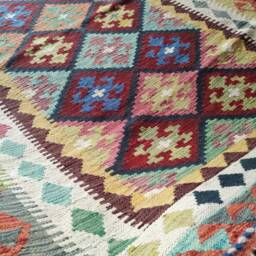 Kilim Rug Classic, Handmade Artisan Afghan Turkish Aztec Geometric Wool 187x125 cm - thumbnail 4