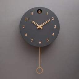 Minimalist Cuckoo Clock - Modern Wooden Wall Clock, Scandinavian Home Decor, Anthracite With Brass Details - thumbnail 3