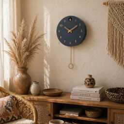 Minimalist Cuckoo Clock - Modern Wooden Wall Clock, Scandinavian Home Decor, Anthracite With Brass Details - thumbnail 2