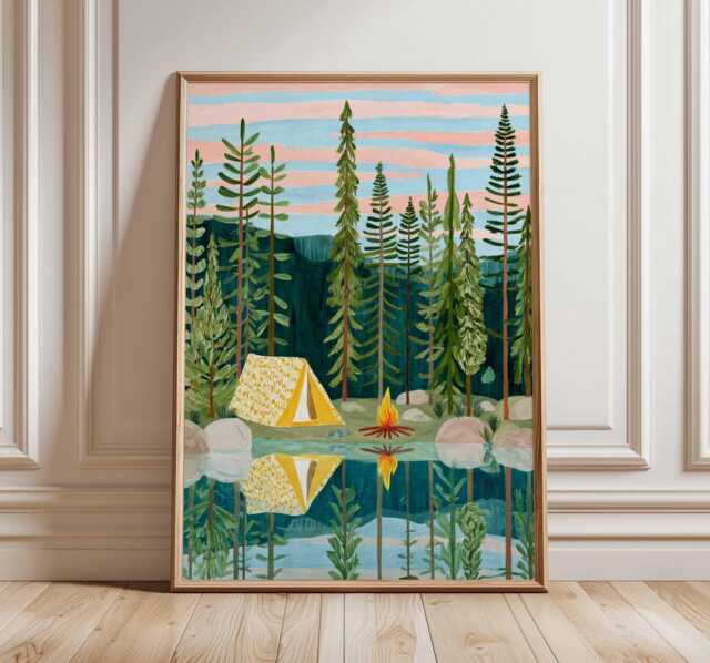 Lakeside Camping Poster, Outdoor Adventure Wall Art Print, Nature Decor, Camper Gift, Wilderness Print - image 1