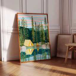 Lakeside Camping Poster, Outdoor Adventure Wall Art Print, Nature Decor, Camper Gift, Wilderness Print - thumbnail 3