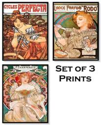 Alphonse Mucha Art Prints, Set Of 3, Nouveau French Ads - thumbnail 1