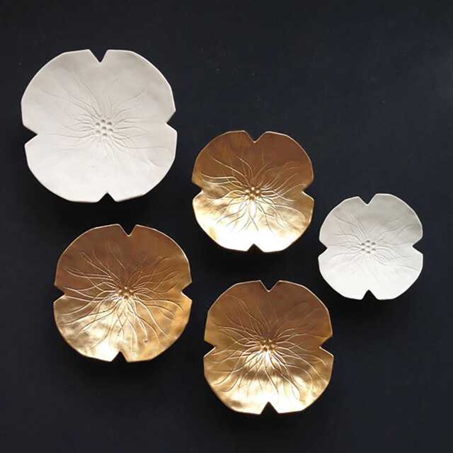 Handmade Porcelain Flower Wall Art, Gold & White Ceramic Sculpture, Set Of 5 - image 1
