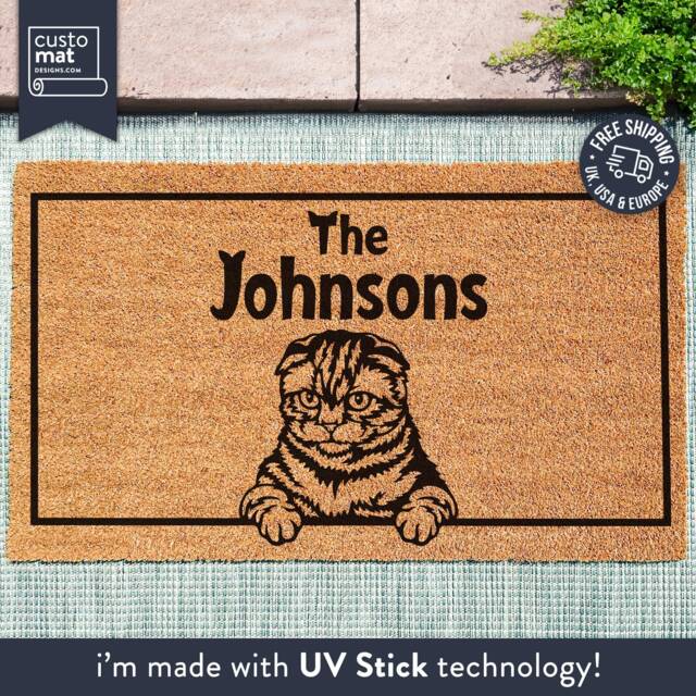 Scottish Fold Cat Mat - Personalized Doormat Cute Gift For Lovers Welcome Home Family Pet - image 1
