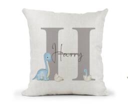Personalised Blue Dinosaur Cushionboys Grey Name Letter Giftbedroom Decor Son Nephew Grandsongodson1st Birthday - thumbnail 1