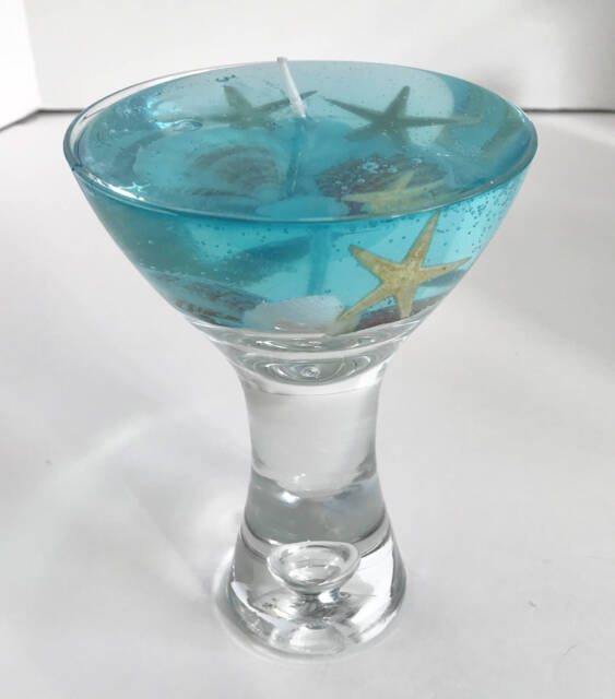 Jasmine, White Tea & Ginger Scented High Density Seascape Gel Candle in Unique Glass Pedestal Cup - image 1