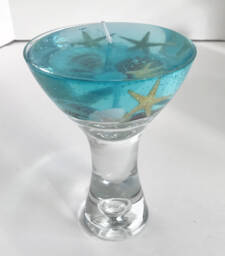 Jasmine, White Tea & Ginger Scented High Density Seascape Gel Candle in Unique Glass Pedestal Cup