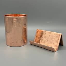 Hammered Copper Office Desk Set Business Card & Pencil Holder - thumbnail 3