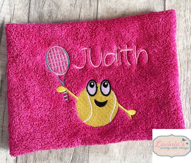 Personalised Tennis Towel, Embroidered Funny Ball Sports Custom Name Racket Design Name, Gifts - image 1