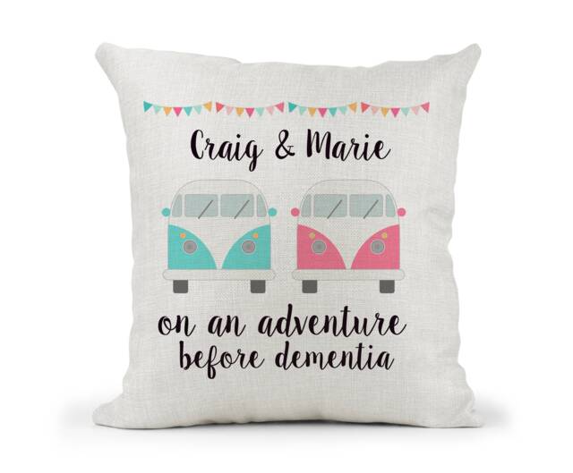 Personalised Cushion Vw Camper, Campervan Wedding Gift, His & Hers, On An Adventure Before Dementia Wedding, Anniversary Keepsake - image 1