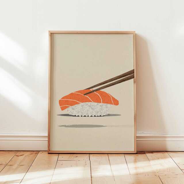 Sashimi Poster, Salmon Wall Art, Japanese Food Decor, Japan Minimalist Kitchen Sushi Art Print, Modern Print - image 1