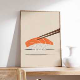 Sashimi Poster, Salmon Wall Art, Japanese Food Decor, Japan Minimalist Kitchen Sushi Art Print, Modern Print - thumbnail 2
