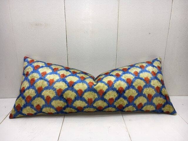 Handwoven Silk Ikat Pillow Cover 10x24, Turkish Home Decor - image 1