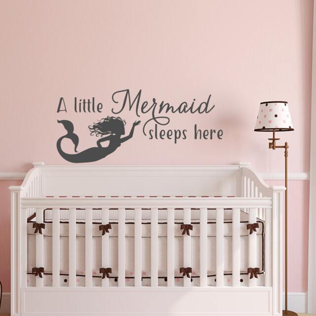 Mermaid Sleeps Here Wall Decal - Nursery Kids Room Decor P163 - image 1