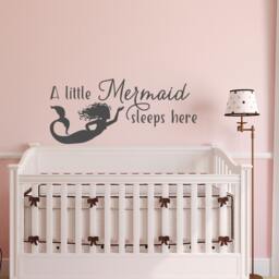 Mermaid Sleeps Here Wall Decal - Nursery Kids Room Decor P163 - thumbnail 1
