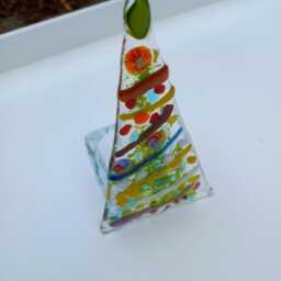 Fused Glass Tree T-Light Candle Holder, Christmas Decor, Festive Themed Handmade Art - thumbnail 2