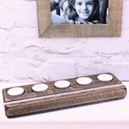 Wooden Five Tealight Holder - Personalised Rustic Wooden Candle Holder 5Th Anniversary Gift Wedding Present Candlelight - thumbnail 2