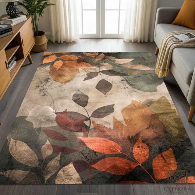 Autumn Leaves Area Rug - Vintage Botanical Fall Decor Washable Carpet - image 1