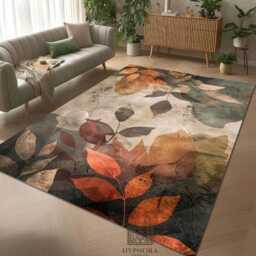 Autumn Leaves Area Rug - Vintage Botanical Fall Decor Washable Carpet - thumbnail 2