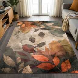 Autumn Leaves Area Rug - Vintage Botanical Fall Decor Washable Carpet - thumbnail 1